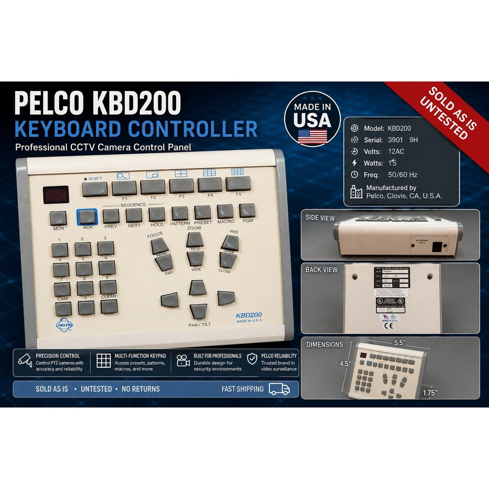Pelco KBD200 Universal Desktop Keyboard CCTV PTZ Controller Made in USA